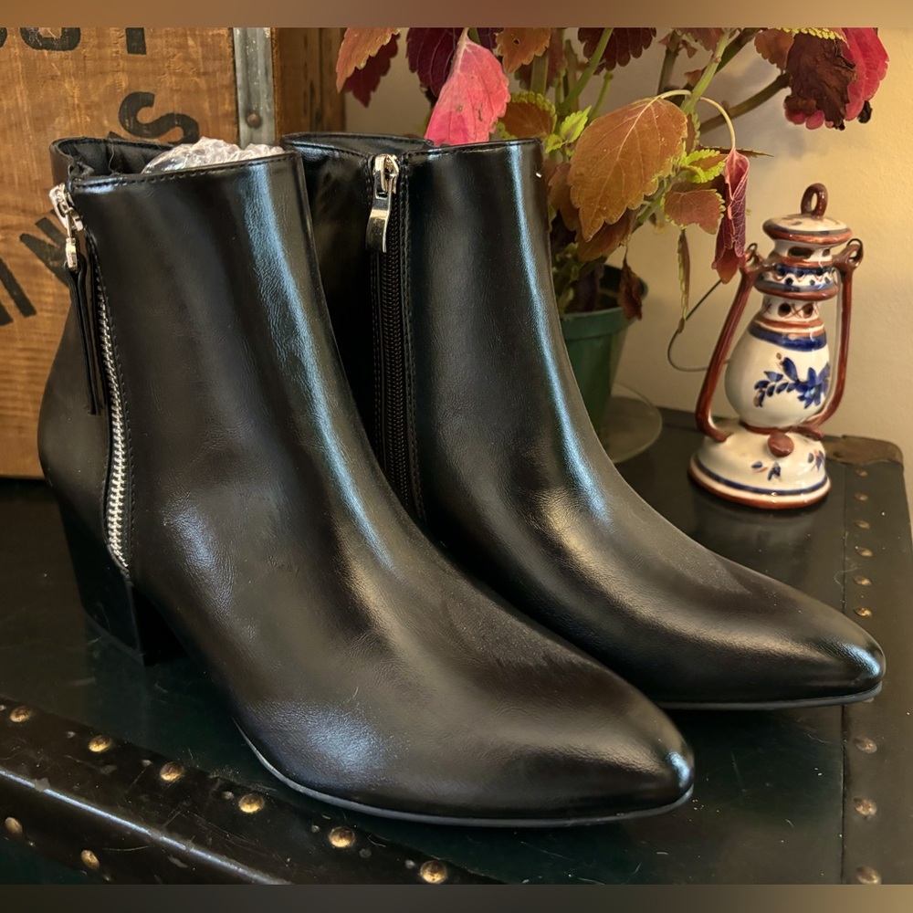 J. Adams Zuma Ankle Bootie – Vegan Leather, Low Block Heel Zip Up Boot